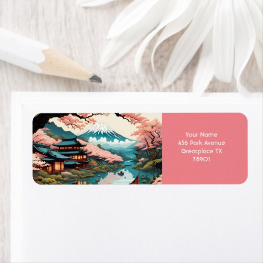 ファンタジーかわいい鮮やかなさくらんぼ日本の風景 ラベル (インサイチュ)