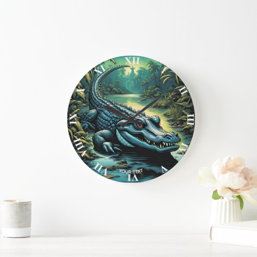ファンタジーかわいい鮮やかなカニワニの森 ラージ壁時計 (ホーム)