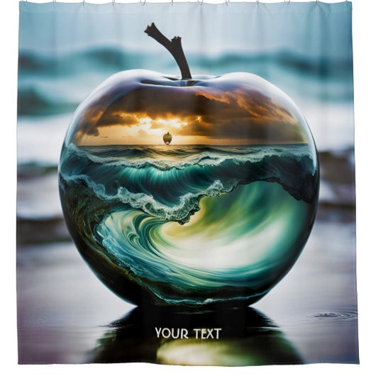 ファンタジーかわいい鮮やかなガラスのリンゴ海 シャワーカーテン (正面)