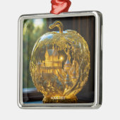 ファンタジーかわいい鮮やかなガラスの城の光 メタルオーナメント (左)