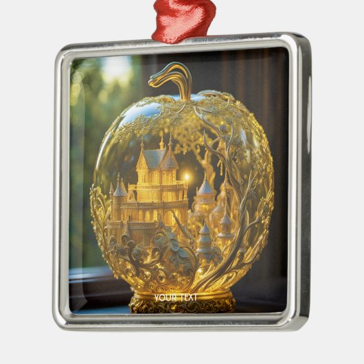 ファンタジーかわいい鮮やかなガラスの城の光 メタルオーナメント (左)