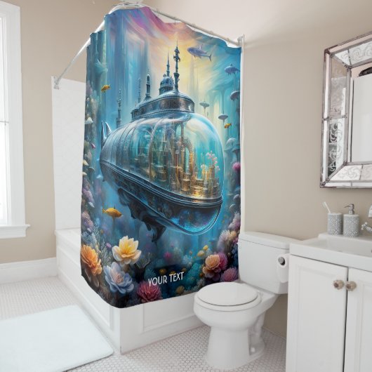 ファンタジーかわいい鮮やかなガラスの潜水艦の花 シャワーカーテン (インサイチュ)
