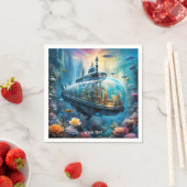 ファンタジーかわいい鮮やかなガラスの潜水艦の花 スタンダードカクテルナプキン (インサイチュ)