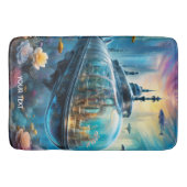 ファンタジーかわいい鮮やかなガラスの潜水艦の花 バスマット (正面)