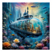 ファンタジーかわいい鮮やかなガラスの潜水艦の花 ポスター (正面)