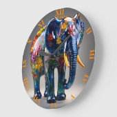ファンタジーかわいい鮮やかなガラス吹象象 ラージ壁時計 (傾斜)