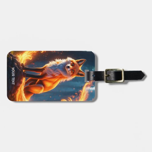 ファンタジーかわいい鮮やかなキツネの火の森 ラゲッジタグ (正面横)
