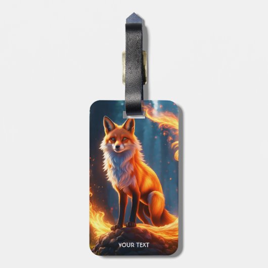 ファンタジーかわいい鮮やかなキツネの火の森 ラゲッジタグ (裏面縦)