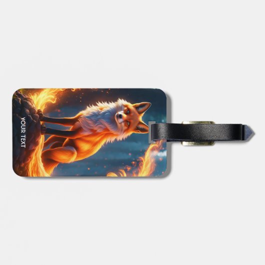 ファンタジーかわいい鮮やかなキツネの火の森 ラゲッジタグ (裏面横)