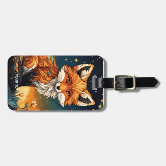 ファンタジーかわいい鮮やかなキツネナイトフラワー ラゲッジタグ (正面横)