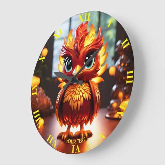 ファンタジーかわいい鮮やかなクールベビーフェニックス ラージ壁時計 (傾斜)