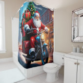 ファンタジーかわいい鮮やかなサンタドライビングバイク シャワーカーテン (インサイチュ)