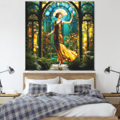 ファンタジーかわいい鮮やかなステンドグラスの女性 キャンバスプリント (インサイチュ (寝室))