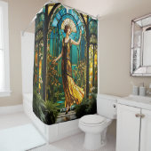 ファンタジーかわいい鮮やかなステンドグラスの女性 シャワーカーテン (インサイチュ)