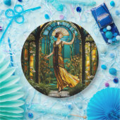 ファンタジーかわいい鮮やかなステンドグラスの女性 ペーパープレート (パーティー)