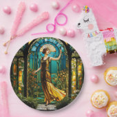 ファンタジーかわいい鮮やかなステンドグラスの女性 ペーパープレート (パーティー)