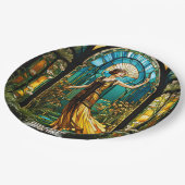 ファンタジーかわいい鮮やかなステンドグラスの女性 ペーパープレート (アングル)