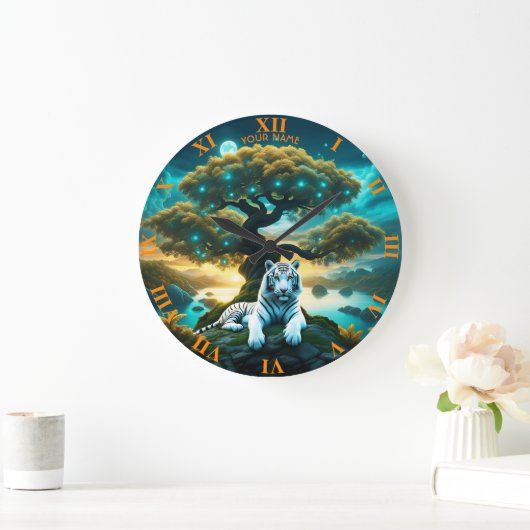 ファンタジーかわいい鮮やかなタイガーライフツリー ラージ壁時計 (ホーム)