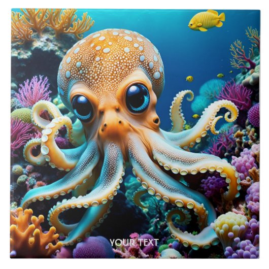 ファンタジーかわいい鮮やかなタコの海 タイル (正面)