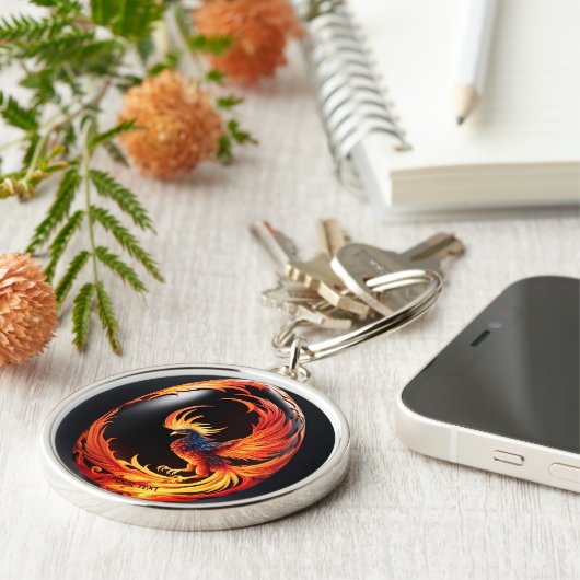 ファンタジーかわいい鮮やかなフェニックス黒卵 キーホルダー (側面)