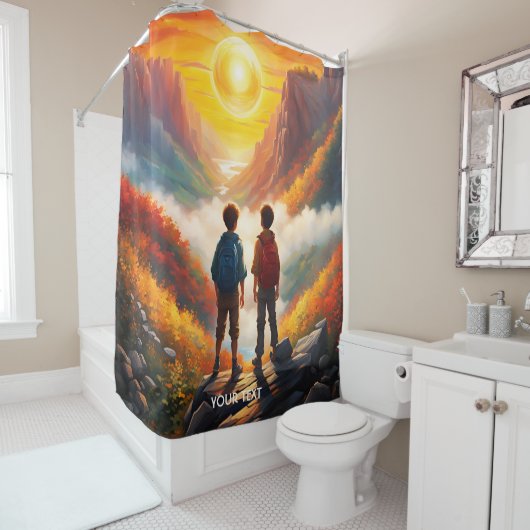 ファンタジーかわいい鮮やかなボーイズ太陽の川 シャワーカーテン (インサイチュ)