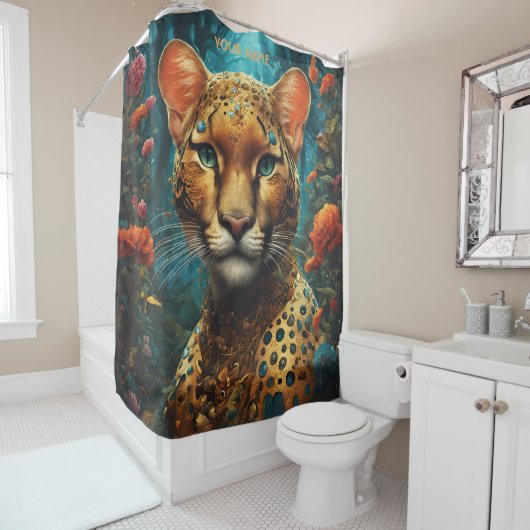 ファンタジーかわいい鮮やかなロマンチックな大きな猫 シャワーカーテン (インサイチュ)
