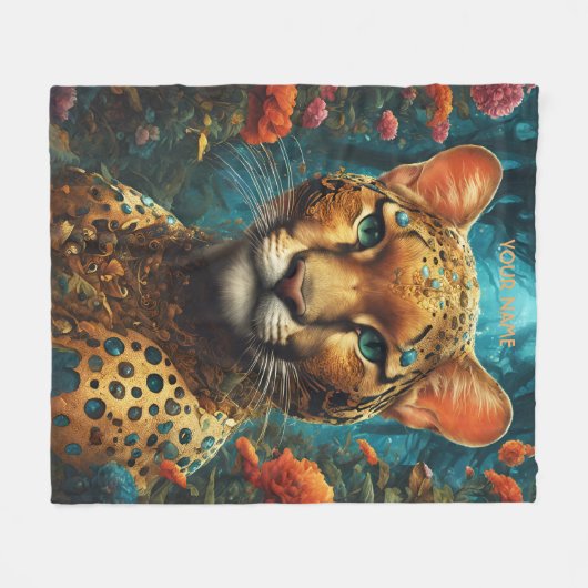 ファンタジーかわいい鮮やかなロマンチックな大きな猫 フリースブランケット (正面(横))