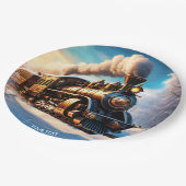 ファンタジーかわいい鮮やかな古い列車の冬 ペーパープレート (アングル)