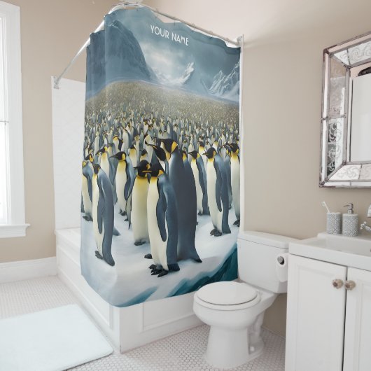 ファンタジーかわいい鮮やかな多くのコウテイペンギン シャワーカーテン (インサイチュ)