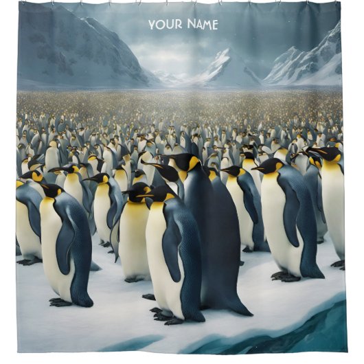 ファンタジーかわいい鮮やかな多くのコウテイペンギン シャワーカーテン (正面)