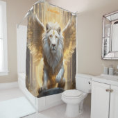 ファンタジーかわいい鮮やかな天使のような白いライオン シャワーカーテン (インサイチュ)