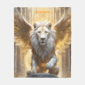 ファンタジーかわいい鮮やかな天使のような白いライオン フリースブランケット (正面)