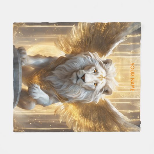 ファンタジーかわいい鮮やかな天使のような白いライオン フリースブランケット (正面(横))