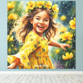 ファンタジーかわいい鮮やかな女の子の花雨 キャンバスプリント (インサイチュ (ウッドフロア))