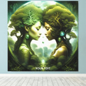 ファンタジーかわいい鮮やかな女の子緑の森 キャンバスプリント (インサイチュ (ウッドフロア))