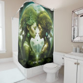 ファンタジーかわいい鮮やかな女の子緑の森 シャワーカーテン (インサイチュ)