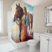 ファンタジーかわいい鮮やかな女の子馬の海 シャワーカーテン (インサイチュ)