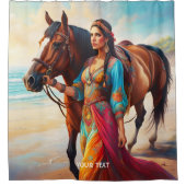 ファンタジーかわいい鮮やかな女の子馬の海 シャワーカーテン (正面)