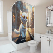 ファンタジーかわいい鮮やかな子猫ホワイトサングラス シャワーカーテン (インサイチュ)