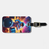 ファンタジーかわいい鮮やかな宇宙飛行士遊のドラム ラゲッジタグ (正面横)