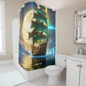 ファンタジーかわいい鮮やかな海船の月 シャワーカーテン (インサイチュ)