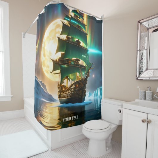ファンタジーかわいい鮮やかな海船の月 シャワーカーテン (インサイチュ)
