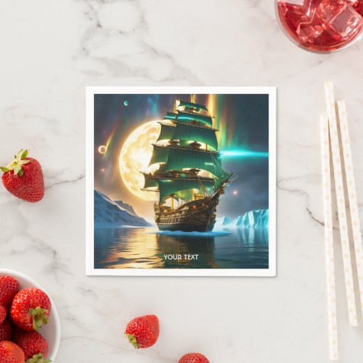 ファンタジーかわいい鮮やかな海船の月 スタンダードカクテルナプキン (インサイチュ)