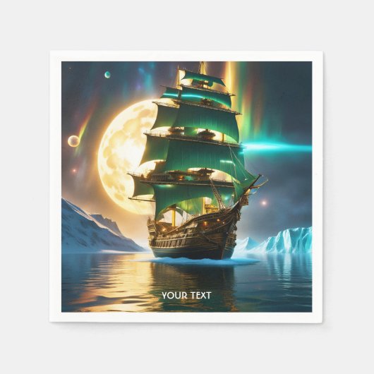 ファンタジーかわいい鮮やかな海船の月 スタンダードカクテルナプキン (正面)