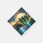 ファンタジーかわいい鮮やかな海船の月 スタンダードカクテルナプキン (角)