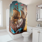 ファンタジーかわいい鮮やかな海賊船ケーキ シャワーカーテン (インサイチュ)