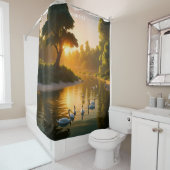 ファンタジーかわいい鮮やかな白鳥の日没の森。～に最適である シャワーカーテン (インサイチュ)