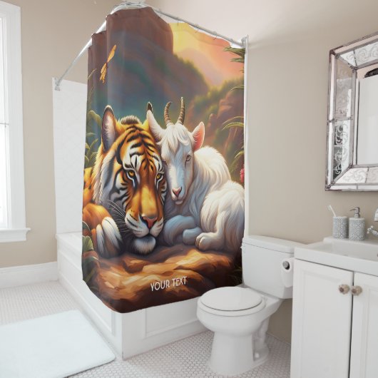 ファンタジーかわいい鮮やかな眠るタイガーヤギ シャワーカーテン (インサイチュ)