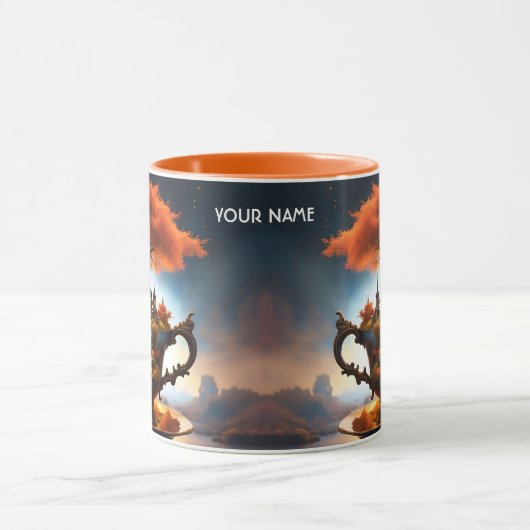 ファンタジーかわいい鮮やかな秋疑問に思の杯 マグカップ (中央)