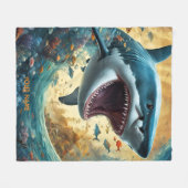 ファンタジーかわいい鮮やかな花サメの波 フリースブランケット (正面(横))